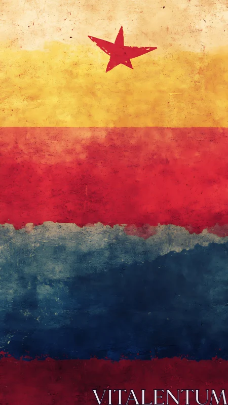 Weathered tricolor flag with central red star symbol