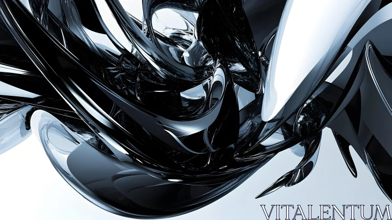 Futuristic Abstract Metallic Swirl with Glossy Black and Silver Finish.