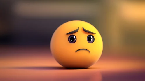 High-gloss 3D sad emoji sphere under soft gradient lighting.