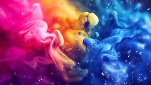 Vivid liquid color clouds collide in a glowing abstract space