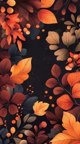 Autumn foliage frame with orange leaves on dark background.