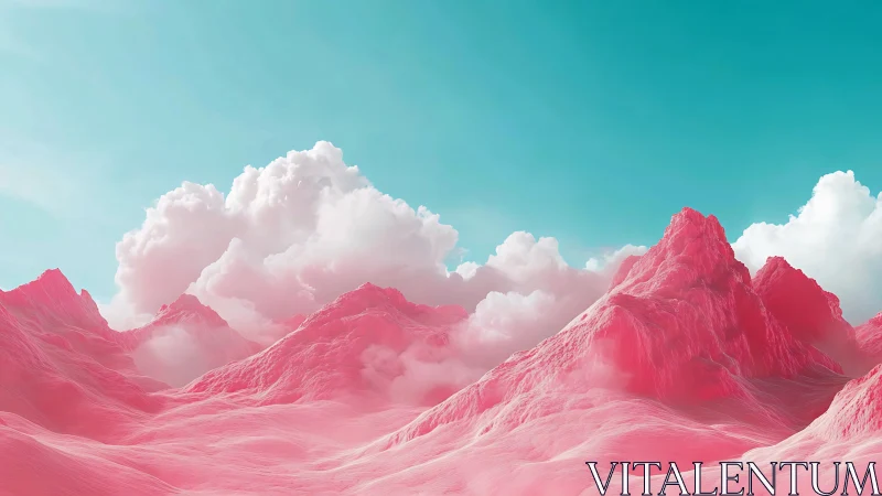 Dreamy pink mountains rest calmly beneath turquoise skies