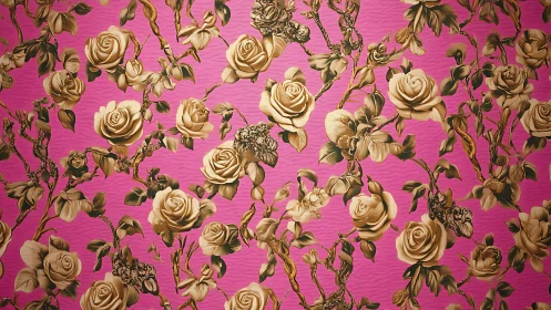 Beige rose clusters repeat over a uniform magenta background