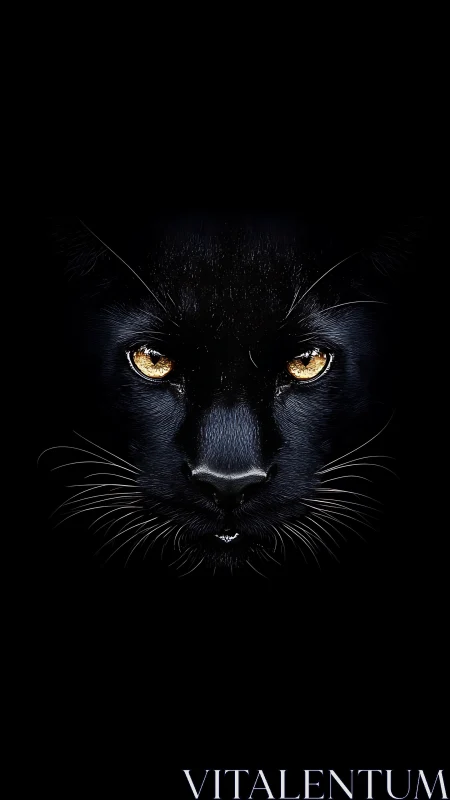 Black Panther Portrait with Golden Iris Eyes Against Ebony Background