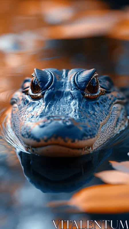 Cinematic alligator portrait with shallow depth-of-field optics.
