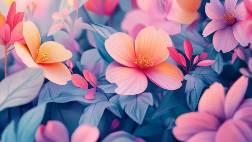 Soft-Focus Floral Composition with Gradient Pink and Blue Tones.