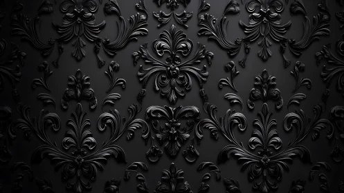 Black baroque ornament pattern with glossy sculpted relief