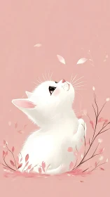 Soft spring day pauses as a white kitten studies petals