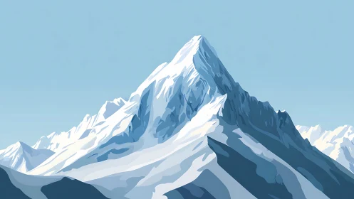 Snowy blue mountain peak under clear winter sky.