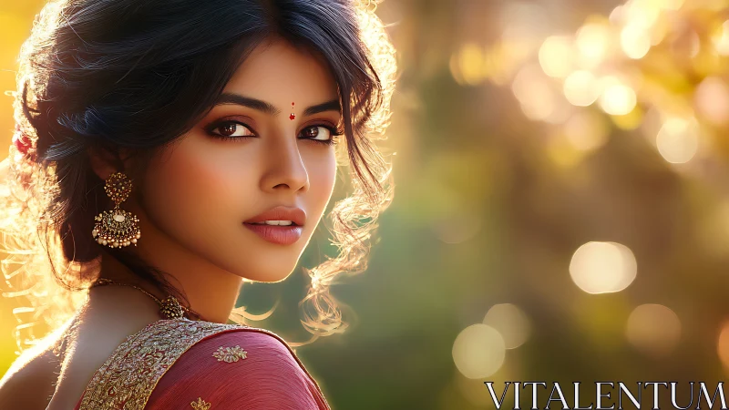 Sunlit gaze turns silk and gold into quiet festival music