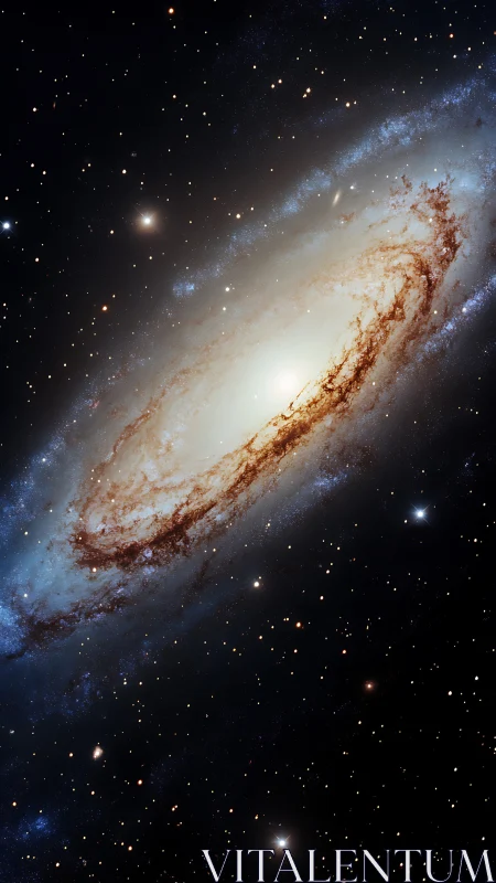 Edge-on spiral galaxy core with dense dust lanes resolved.