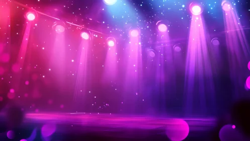 Vibrant stage wash of magenta and cyan spotlights in haze