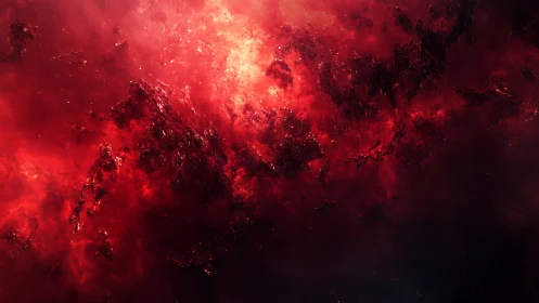 Digital nebula field with high-contrast red energy clouds.