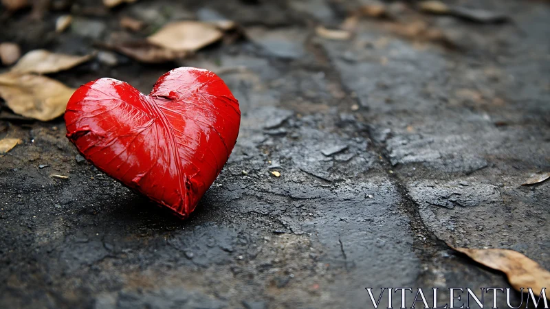 Red Heart on Weathered Pavement: Contrast and Vulnerability.