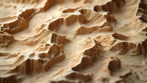 Intricate Wooden Topographic Map Model with Layered Detailing.