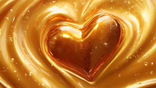 Golden Liquid Heart Suspended in Amber Fluid.
