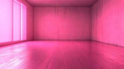 Neon hush in a sugar-pink empty modern gallery room.
