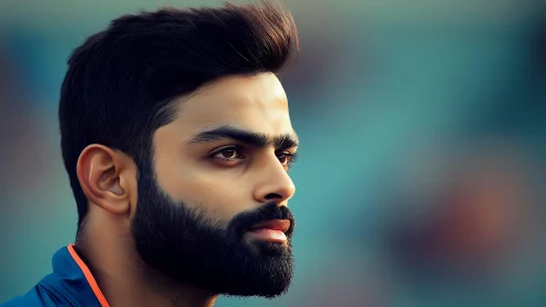 Side profile portrait of bearded athlete in teal jersey.