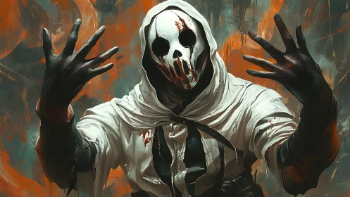 Spectral hooded revenant with skull mask in dynamic reach.