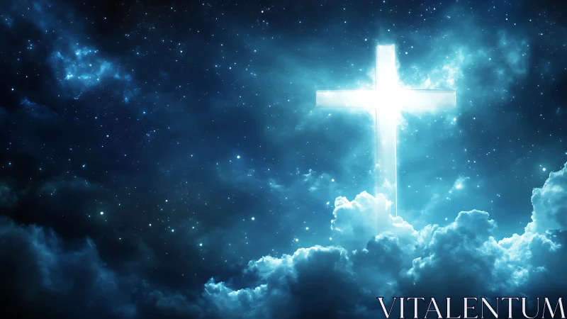 Starlit heavens hush as a radiant cross carves through night