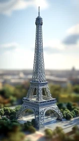 Digital Eiffel Tower render employs tilt-shift depth emphasis