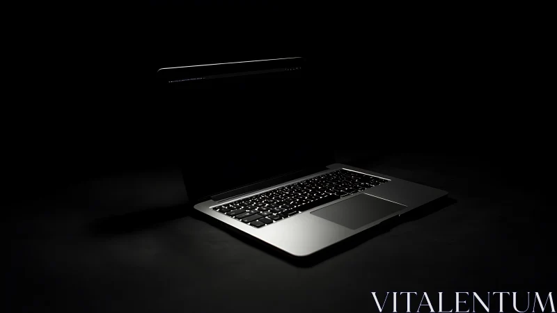 Sleek laptop keyboard emerging from dramatic low light.