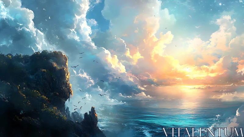 Skyforge cliffs greet a spellbound, sunrise-drowned ocean.