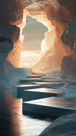 Stepped ice path leads through glowing frozen cavern