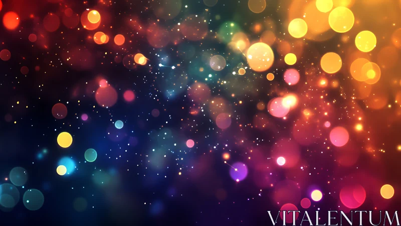 Glittering nebula of rainbow bokeh drifts through cosmic dark