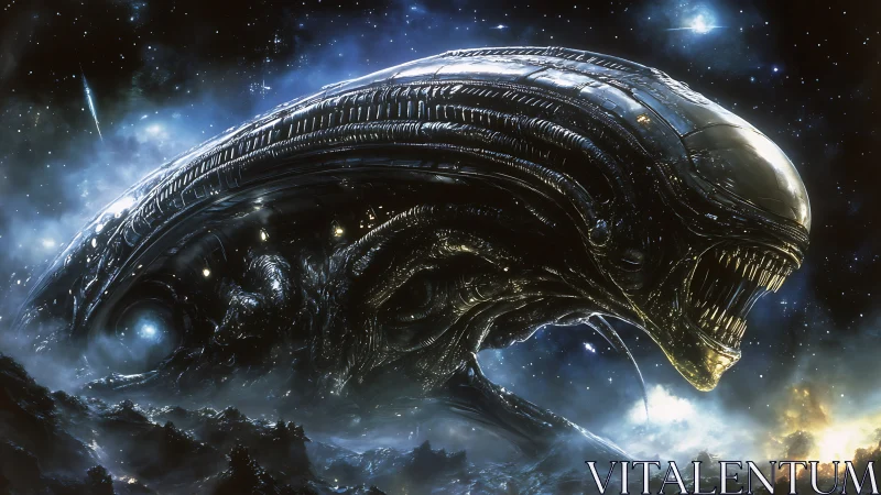 Colossal biomechanical alien leviathan dominates starfield