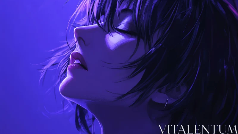 Chromatic side-lit portrait with spectral violet shading dynamics.