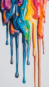 Chromatic paint drips cascading in glossy vertical streams.