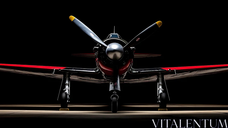 Warbird propeller fighter framed in dramatic low light.