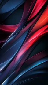 Layered curved ribbons in red and blue on dark background.