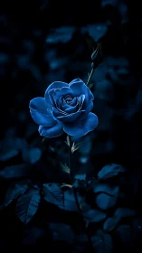 Cobalt Rose Bloom Under Nocturnal Illumination with Deep Depth of Field