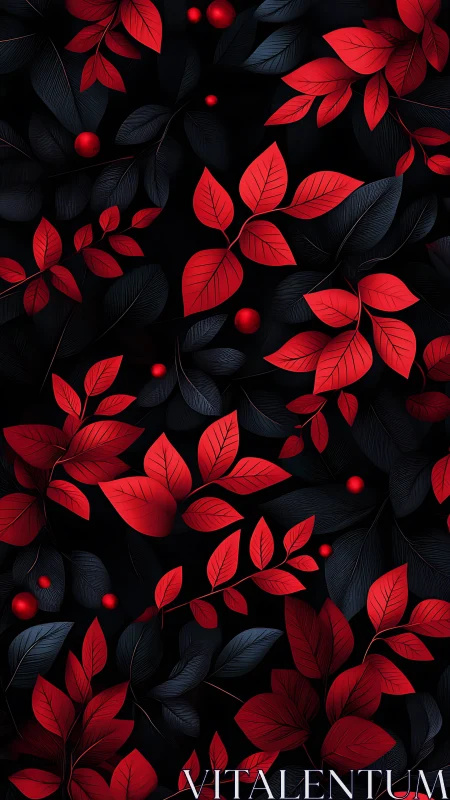 Crimson leaves drifting through deep midnight shadows.