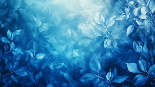 Blue-toned digital foliage fills frame with soft depth gradients.
