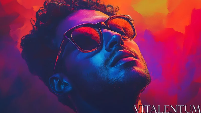 Neon daydream crowns a sunglassed face in molten color haze