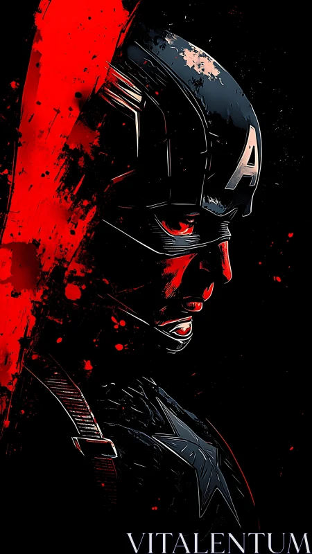 Heroic masked warrior profile in stark red and black poster.