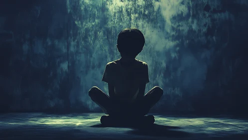 Quiet courage glows as a lone child rests in soft shadowed light