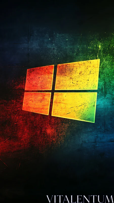 Glowing rainbow window logo against a textured night sky.