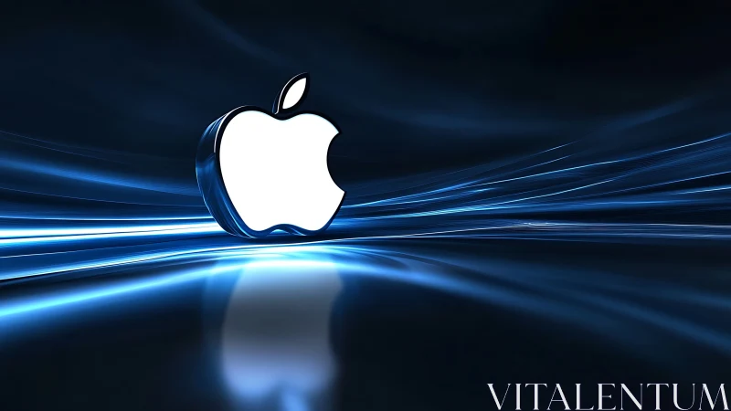 Luminous chrome logo adrift on electric sapphire currents.