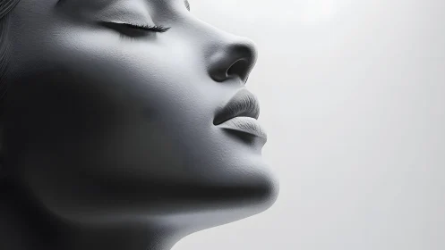 Minimalist profile of serene woman in grayscale digital art.