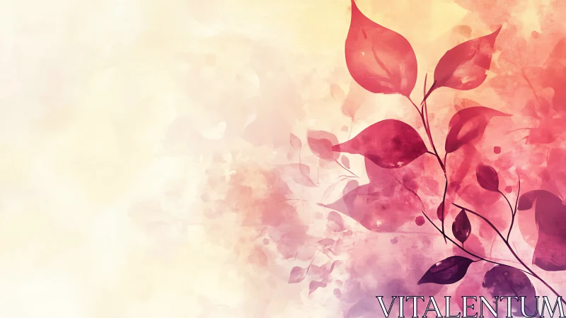 Blushing leaf vines drifting through watercolor sunrise.