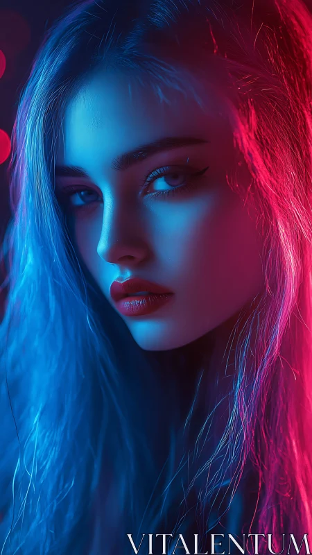 Bicolor neon portrait with cinematic rim lighting and depth