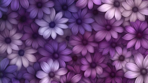 Densely clustered daisy flowers rendered in purple and magenta tones