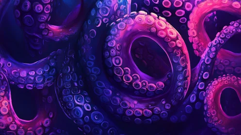 Neon tentacle vortex in chromatic deep-sea digital painting.