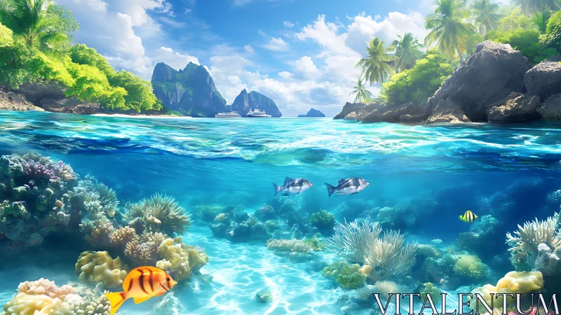 Coral chorus swims beneath sunlit waves and island dreams