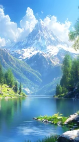 Snowcapped titan leans over a glassy alpine lake in silence