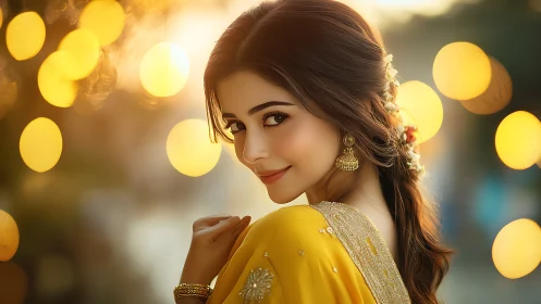 Warm bokeh portrait with shallow depth and directional rim lighting